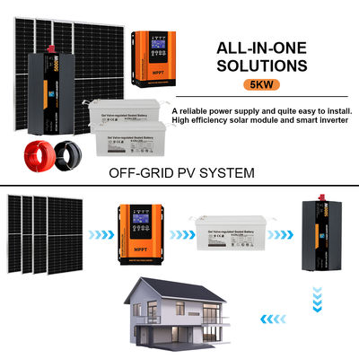 Un buen precio. Kit solar completo de 5KW para energía solar aislada para uso doméstico | Sistema todo en uno con batería e inversor en línea