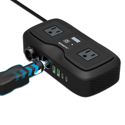 Un buen precio. Inversor de corriente para coche de 200W con 2 enchufes de CA y USB-C dual | Convertidor de onda sinusoidal modificada de 12V a 220V en línea